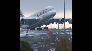 لندینگ ایرباس هواپیمایی قطر در فرودگاه هیترو لندن